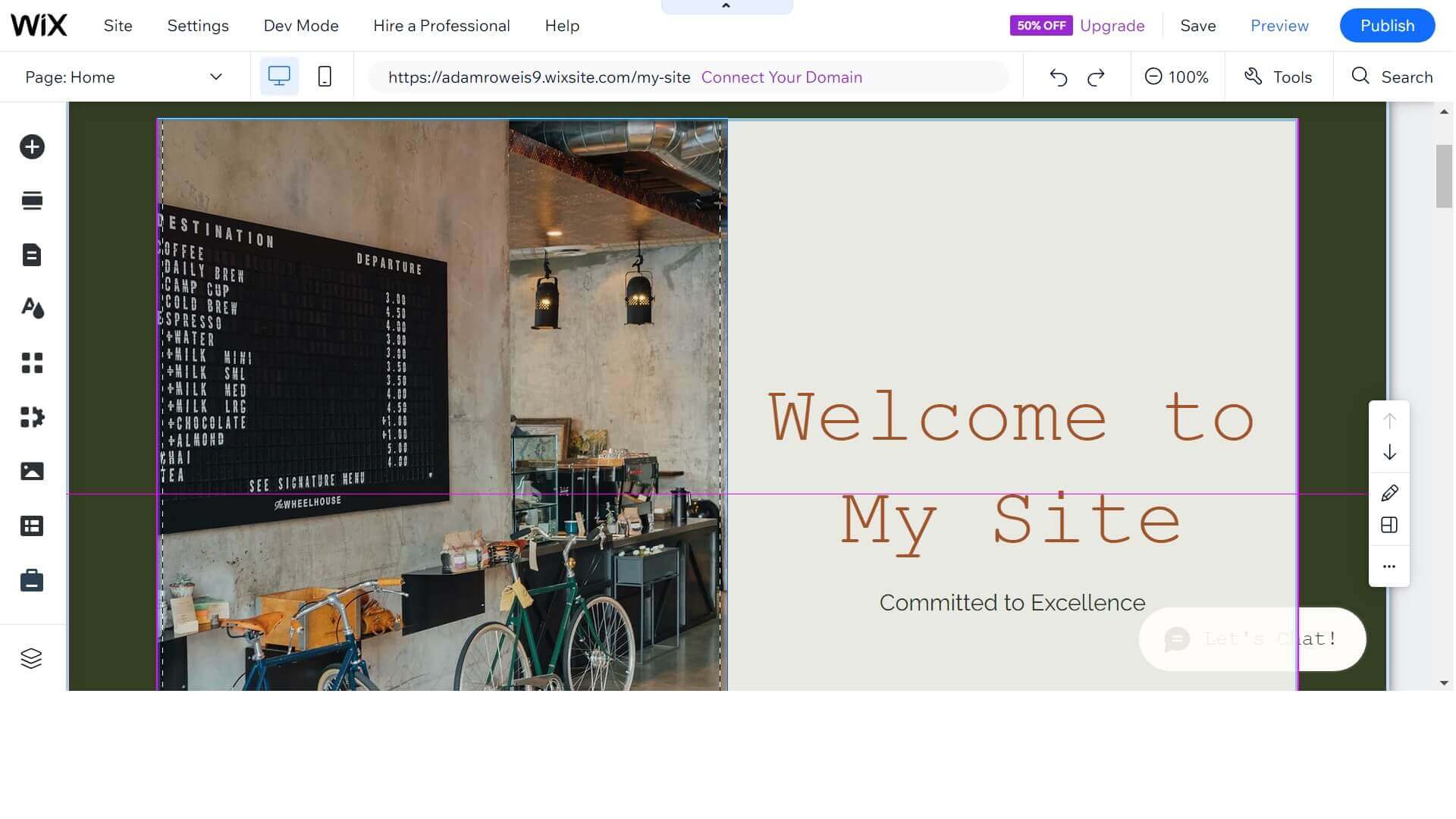 A Wix website being built.