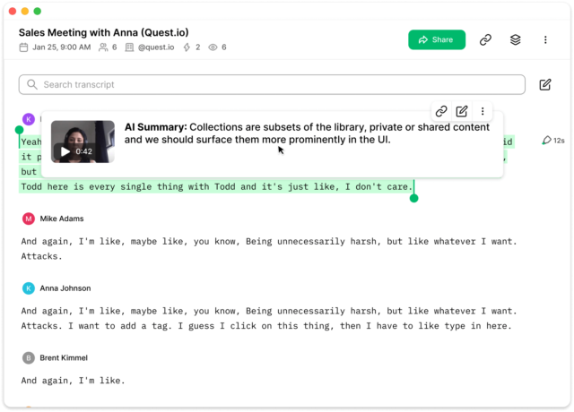 Grain AI transcribing and notes feature