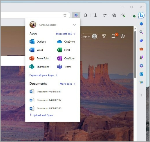 Microsoft Edge 365 sidebar