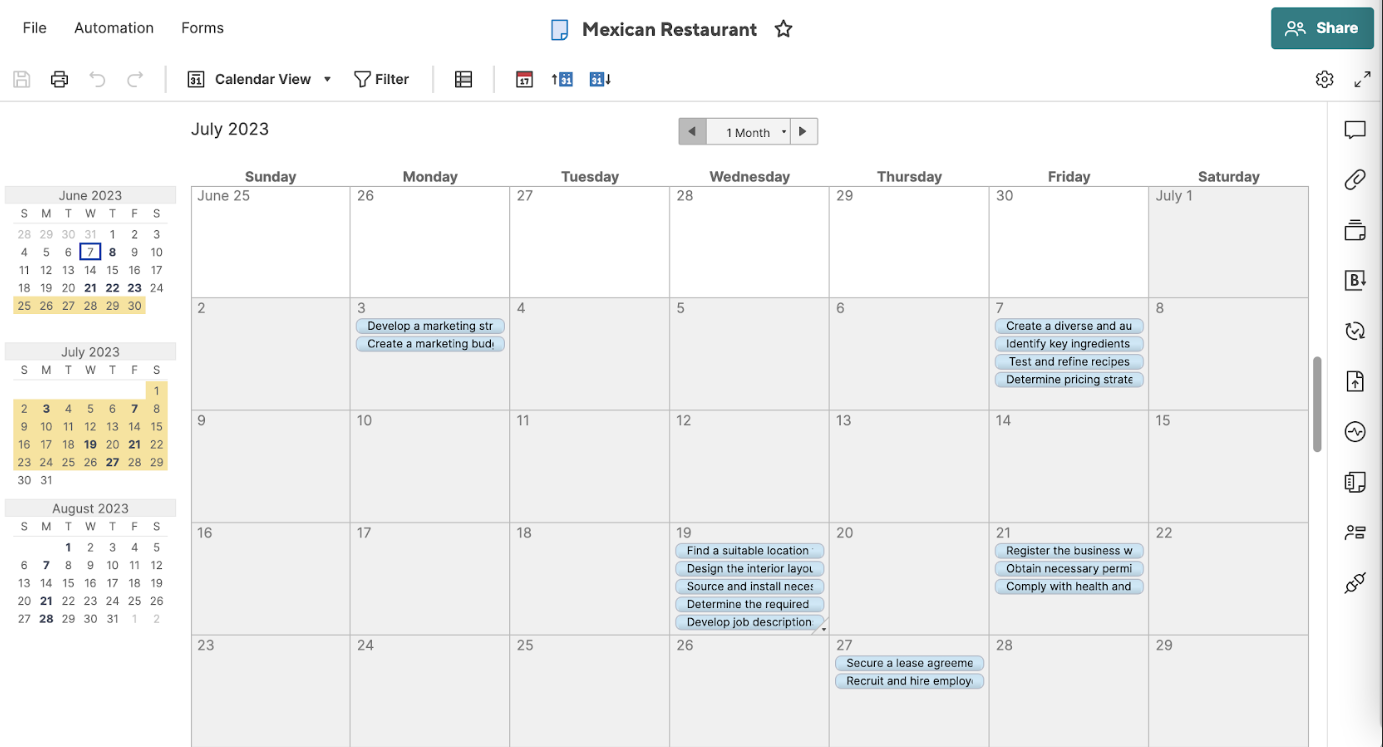 Smartsheet calendar view