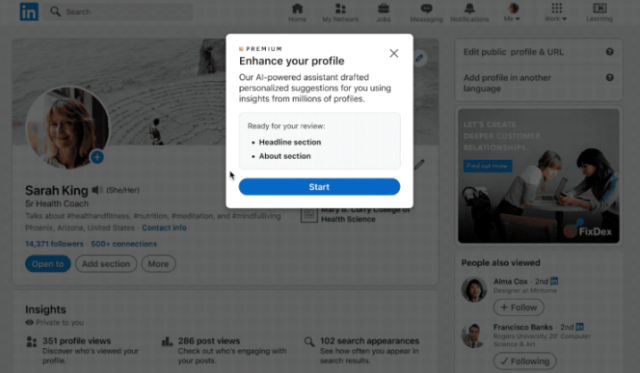 LinkedIn Profile Enhancement Warning