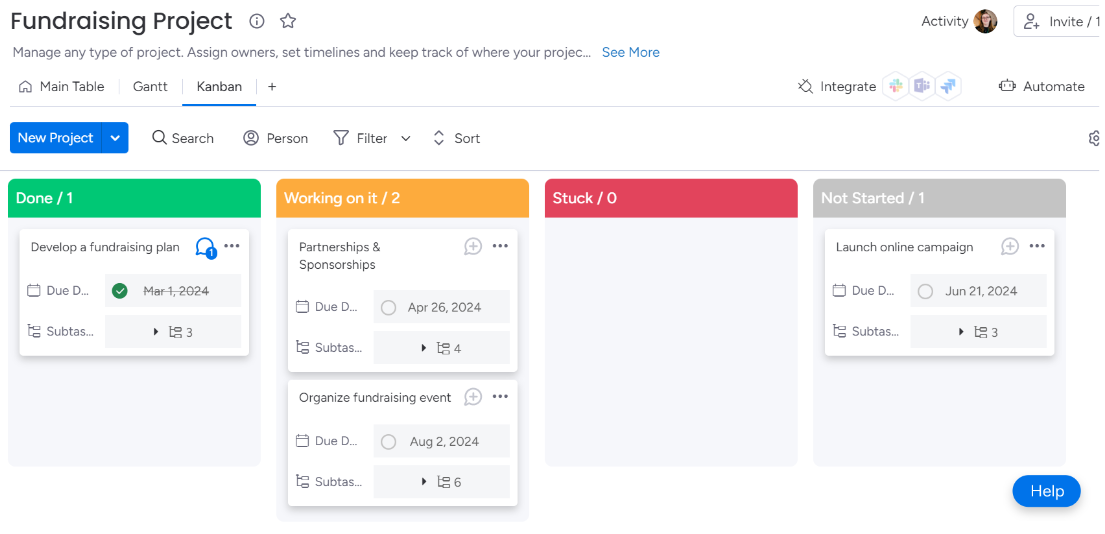 monday.com's kanban board